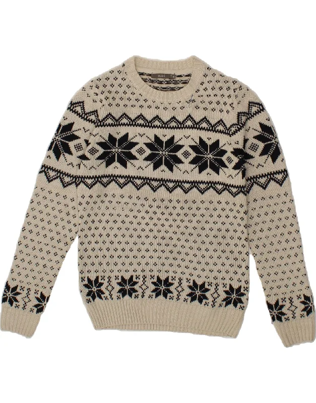 VINTAGE Womens Crew Neck Jumper Sweater UK 12 Medium Off White Fair Isle Chenille Brocade Lace VINTAGE Womens Crew Neck Jumper Sweater UK 12 Medium Off White Fair Isle Chenille Brocade Lace
