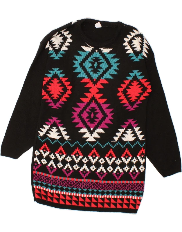 VINTAGE Womens Graphic Boat Neck Jumper Sweater UK 14 Large Black Ikat Elegant Classic Vintage VINTAGE Womens Graphic Boat Neck Jumper Sweater UK 14 Large Black Ikat Elegant Classic Vintage
