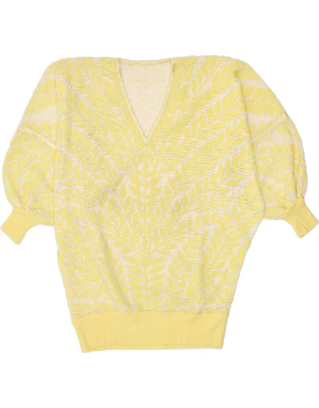 VINTAGE Womens Oversized V-Neck Jumper Sweater UK 22 3XL Yellow Floral Chenille Fabric Brocade Fabric Lace Fabric VINTAGE Womens Oversized V-Neck Jumper Sweater UK 22 3XL Yellow Floral Chenille Fabric Brocade Fabric Lace Fabric