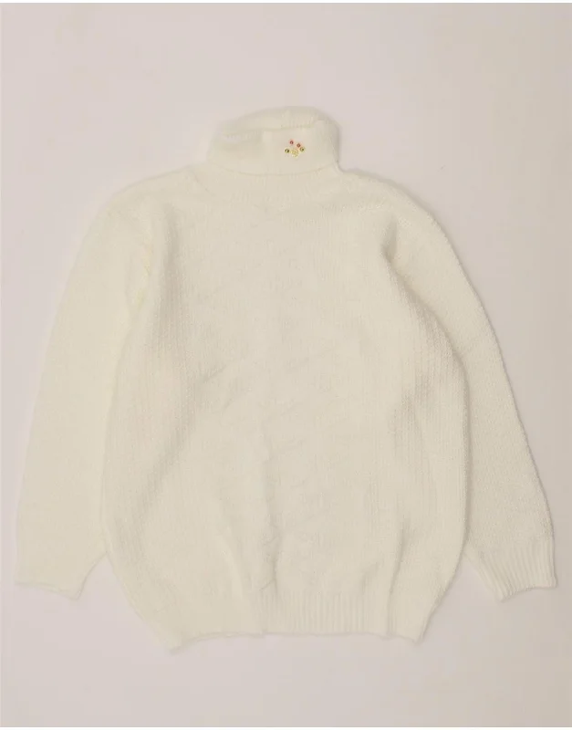 VINTAGE Womens Roll Neck Jumper Sweater UK 18 XL White Wool Fabric Cashmere Fabric Tweed Fabric VINTAGE Womens Roll Neck Jumper Sweater UK 18 XL White Wool Fabric Cashmere Fabric Tweed Fabric