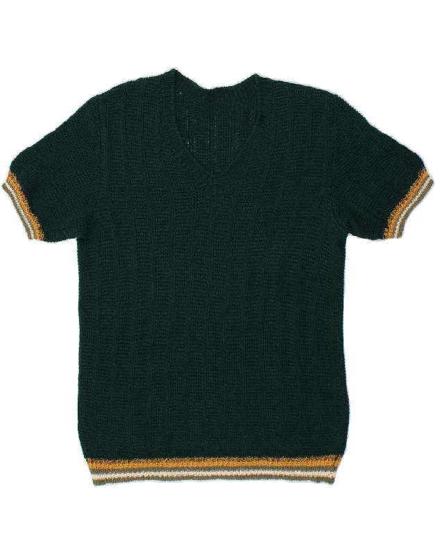 VINTAGE Womens V-Neck Jumper Sweater UK 12 Medium Green Colourblock Collared Crew Neck Turtle Neck VINTAGE Womens V-Neck Jumper Sweater UK 12 Medium Green Colourblock Collared Crew Neck Turtle Neck