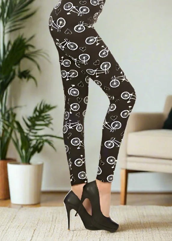 Womens Bike Printed Leggings, Soft Yoga Pants, Sizes 0-18, No-Roll Waist, Black/White Fashionable Moisture-Wicking Leggings Womens Bike Printed Leggings, Soft Yoga Pants, Sizes 0-18, No-Roll Waist, Black/White Fashionable Moisture-Wicking Leggings