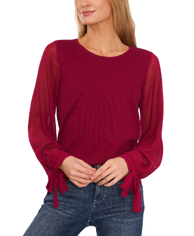 Women's Cotton Chiffon-Sleeve Mixed-Media Sweater Satin Fabric Silk Fabric Chiffon Fabric Women's Cotton Chiffon-Sleeve Mixed-Media Sweater Satin Fabric Silk Fabric Chiffon Fabric