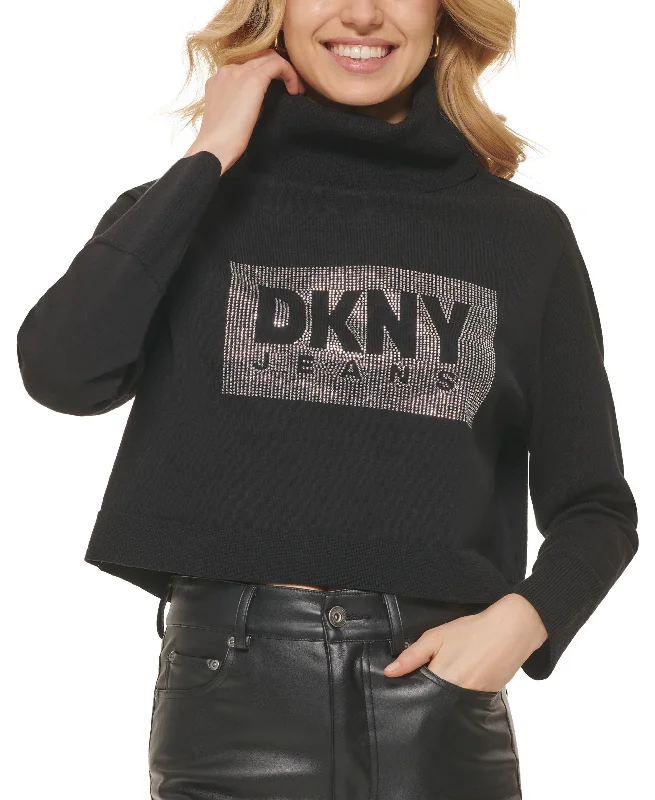 Women's Embellished Cropped Turtleneck Sweater Cashmere Blend Cotton Blend Poly Blend Women's Embellished Cropped Turtleneck Sweater Cashmere Blend Cotton Blend Poly Blend