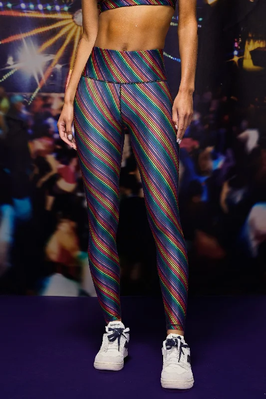 Hi-Shine Leggings in Rainbow Stripe Trendy Cold Weather Tights