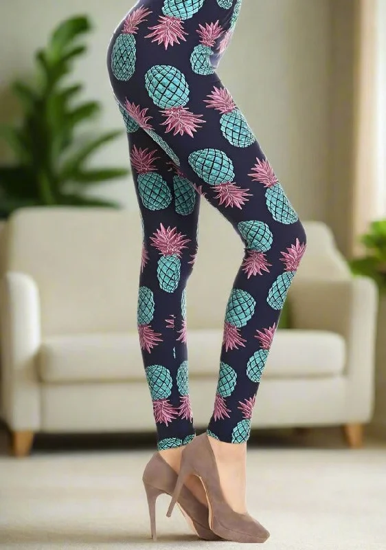 Womens Pineapple Leggings, Soft Yoga Pants, Sizes 0-10, No-Roll Waistband, Blue/Pink Comfortable Athletic Tights Womens Pineapple Leggings, Soft Yoga Pants, Sizes 0-10, No-Roll Waistband, Blue/Pink Comfortable Athletic Tights