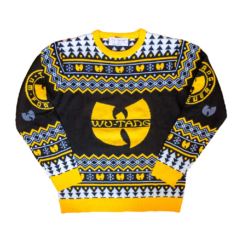 Wu Tang Clan Logo Snowflakes Yellow Black White Ugly Christmas Sweater Long Sweater Short Sweater Cropped Sweater Wu Tang Clan Logo Snowflakes Yellow Black White Ugly Christmas Sweater Long Sweater Short Sweater Cropped Sweater