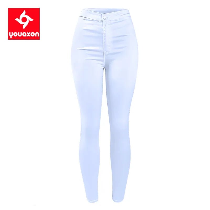 1888 Youaxon Summer Women`s High Waist White Basic Fashion Stretch Skinny Denim Pants Trousers Jeans For Women Free Shipping