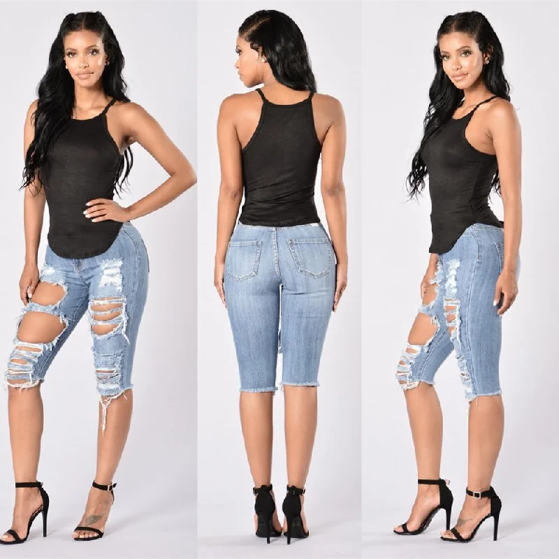 Fashion 2019 new high waist jeans ripped Casual skinny jeans woman Cotton denim trousers Slim pants cowboy