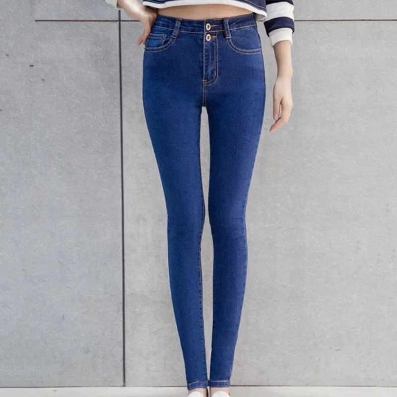 Fashion Autumn 2019 Slim High Waist Woman Jeans Pencil Pants Simple Casual Women's Ankle-length Jeans Femme Skinny Pants