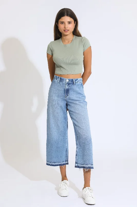 Marina Wide Leg Crop Jeans - Light Medium Indigo