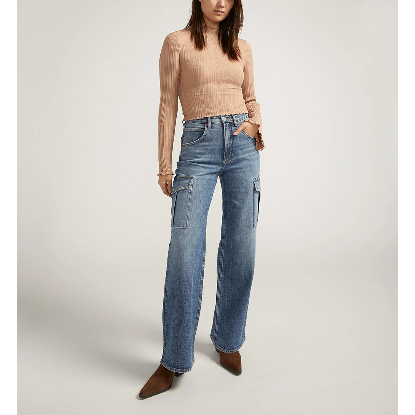 Indigo Blue High Rise Wide Leg Cargo Jeans