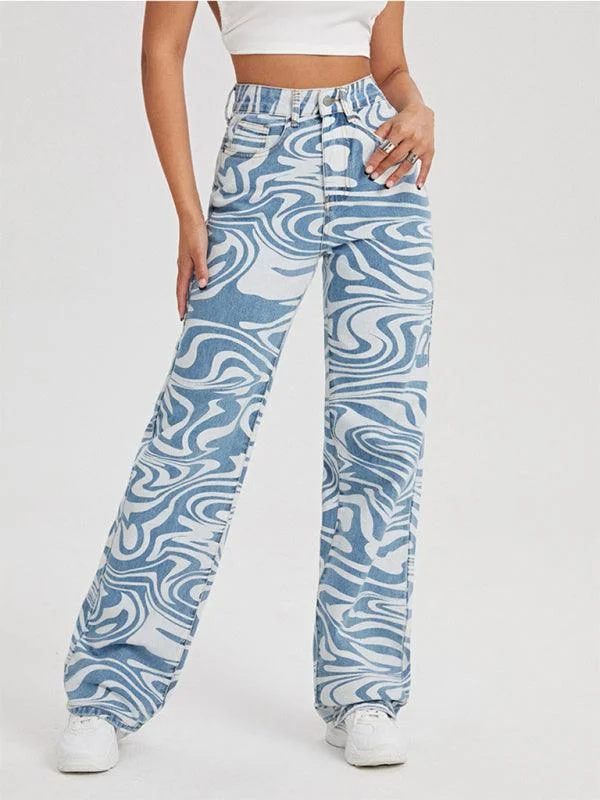 Women's Mid-Rise Jeans - Swirl Abstract Jeans