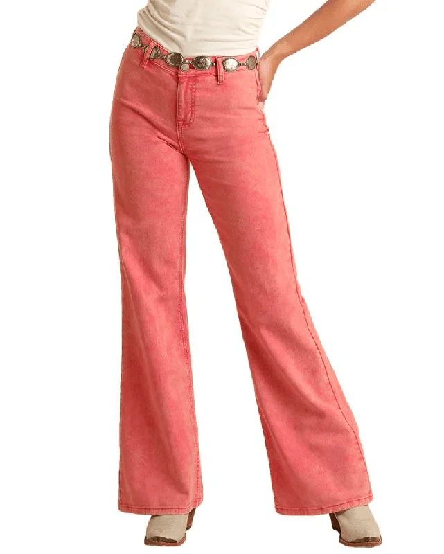 Rock & Roll Cowgirl Pink High Rise Distressed Wash Flare Jeans BW8PD03586 Comfortable Stretch Denim Jeans Rock & Roll Cowgirl Pink High Rise Distressed Wash Flare Jeans BW8PD03586 Comfortable Stretch Denim Jeans