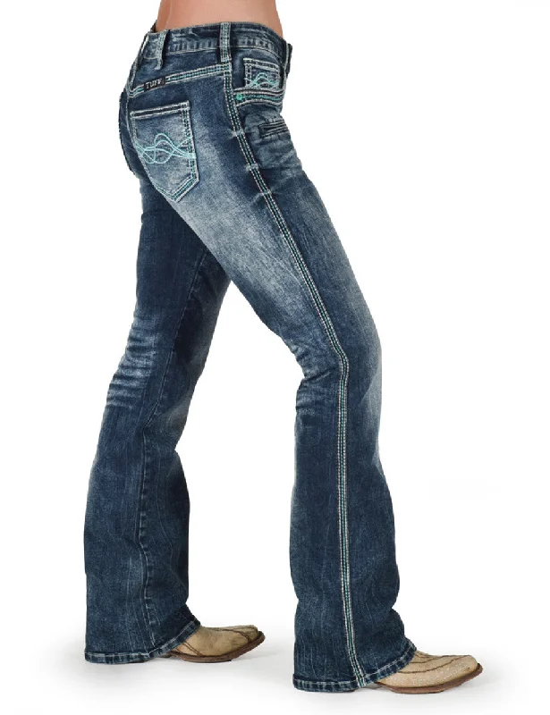 Cowgirl Tuff Turquoise Hurricane Bootcut Jeans Elegant Raw Hem Jeans