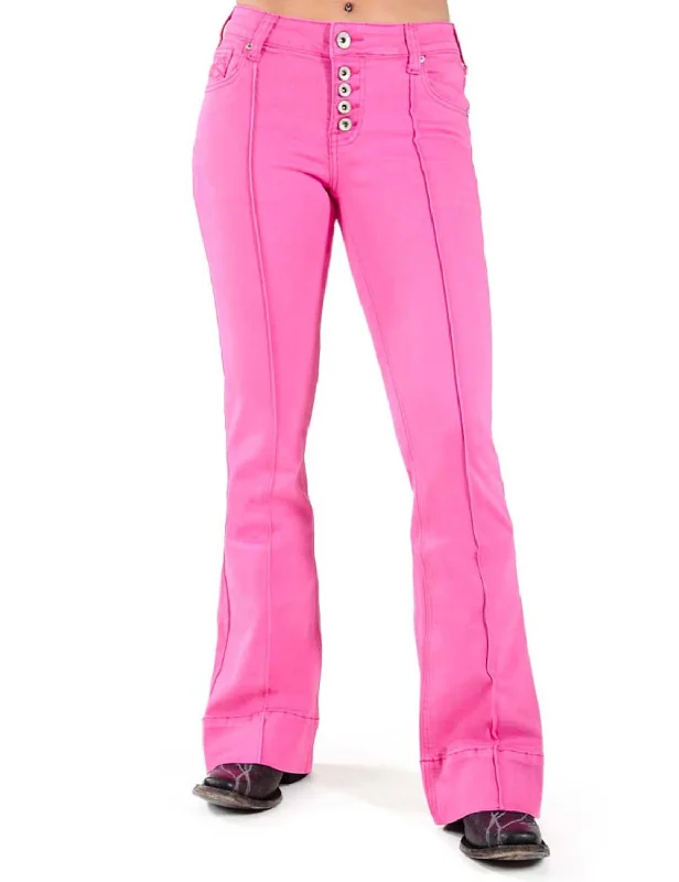 Cowgirl Tuff Womens Trouser Hot Pink Cotton Blend Jeans Fashionable Straight Fit Denim Cowgirl Tuff Womens Trouser Hot Pink Cotton Blend Jeans Fashionable Straight Fit Denim