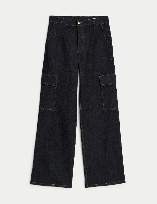 High Waisted Wide Leg Cargo Jeans Elegant Skinny Leg Jeans