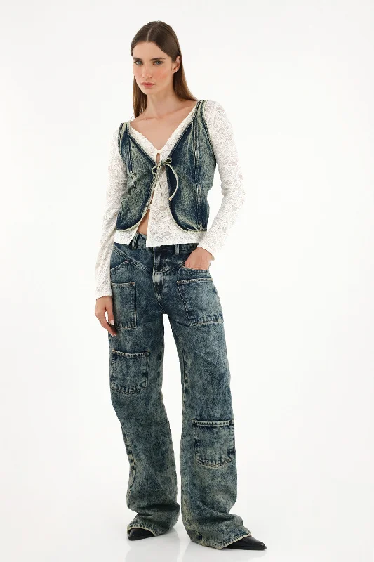 Women's Blue High Waisted Wide Leg Jeans Stylish High-Waisted Denim