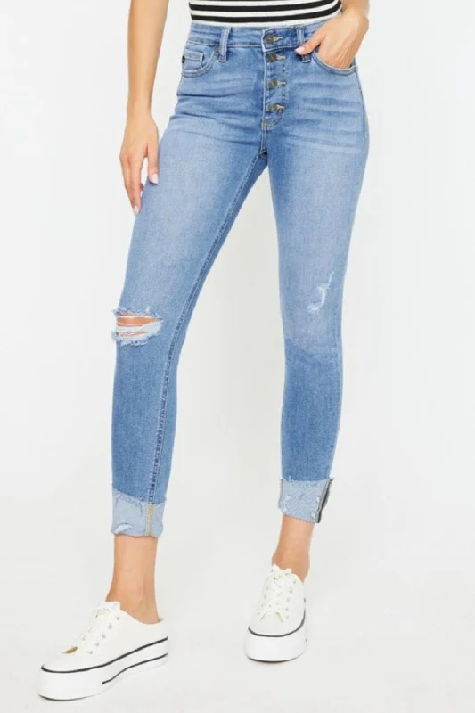 Kancan Distressed Cat's Whiskers Button Fly Jeans Casual Light Wash Jeans