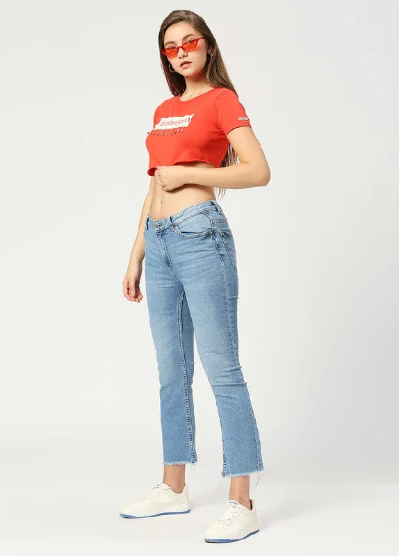 Light Blue Phoenix Cropped Flare Jeans Fashionable Bootcut Jeans