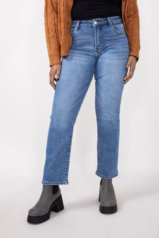 Risen Mid-Rise Medium Wash Straight Leg Jeans for Women | RDP5290CH-MD Trendy Skinny Fit Jeans Risen Mid-Rise Medium Wash Straight Leg Jeans for Women | RDP5290CH-MD Trendy Skinny Fit Jeans