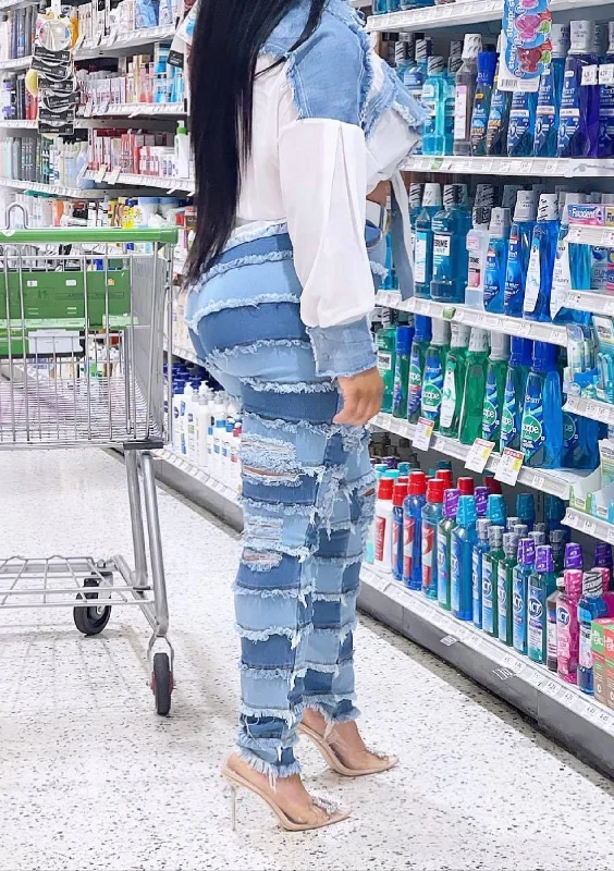 Patch Work Jeans Classic Blue Denim Jeans