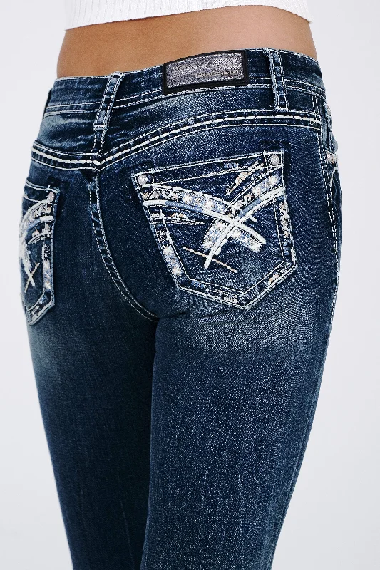 "X" Stitches Embroidered Mid Rise  Bootcut Jeans Elegant Bootcut Fit Jeans