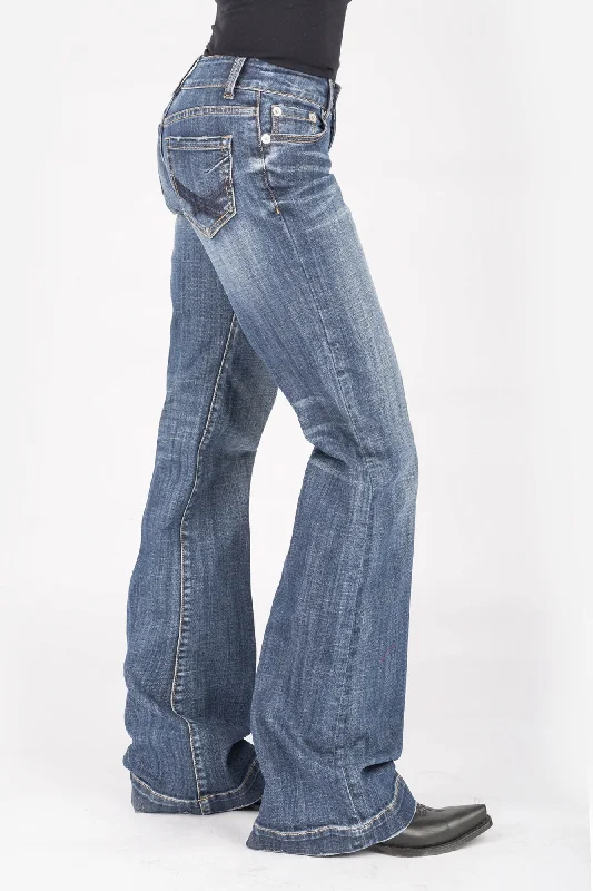 Stetson Womens Blue Cotton Blend Heavy Thread Jeans Elegant Dark-Wash Bootcut Jeans