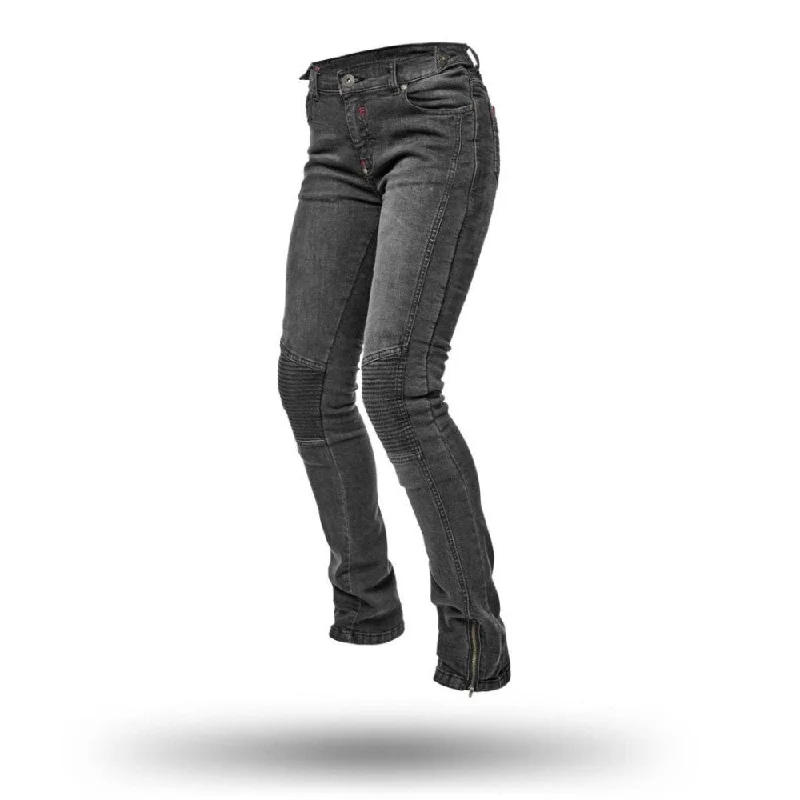 Women Moto Jeans Adrenaline Rock Lady, Black Trendy Paperbag Waist Jeans