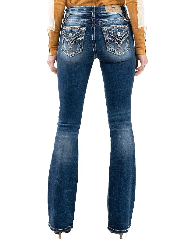 Women's Love And Peace Bootcut Jeans Comfortable Stretch Denim Jeans